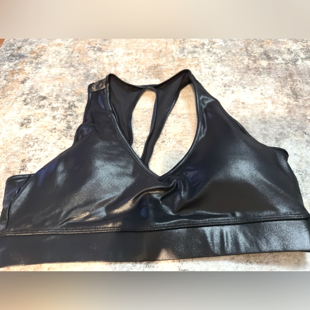 Carbon38 Black Shiny Racerback Sports Bra